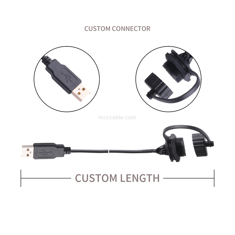 El USB 2,0 un conector hembra con el escudo y el casquillo a USB 2,0 un usb telegrafía hecho a medida