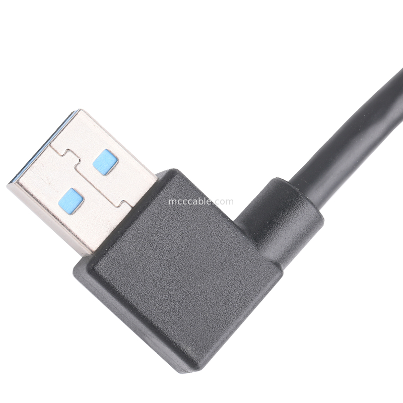 Negro Usb3 0 Cable Am 90 grados de flexión lateral a la mitad del paquete de tipo tornillo moldeado exterior