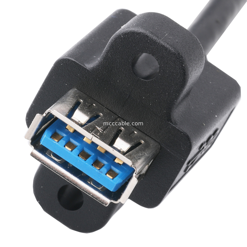 Negro Usb3 0 Cable Am 90 grados de flexión lateral a la mitad del paquete de tipo tornillo moldeado exterior