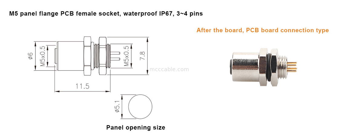 M5 Código-A Conector femenino de panel de 4 pines, brida de PCB, toma IP67 Interfaz circular tipo A