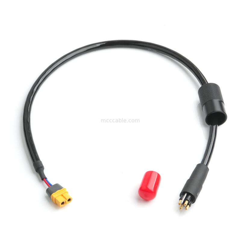 Ensamblaje de cable de alimentación de 4 núcleos, conector de 2 pines, 600V 125°C con tubo termorretráctil