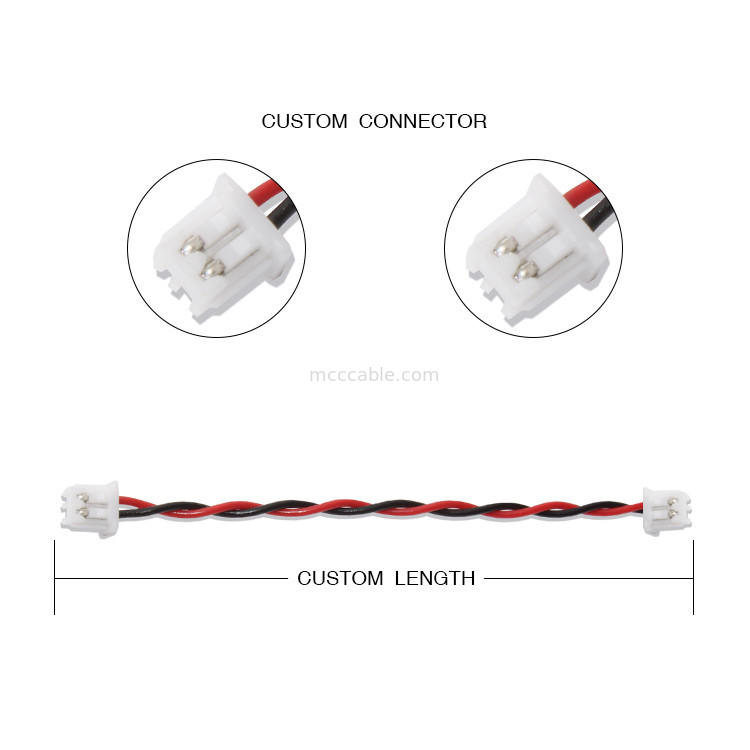El negro 2P rojo del cable 22AWG UL1007 del conector del arnés de cable XHP-2 de JST pegó el cable
