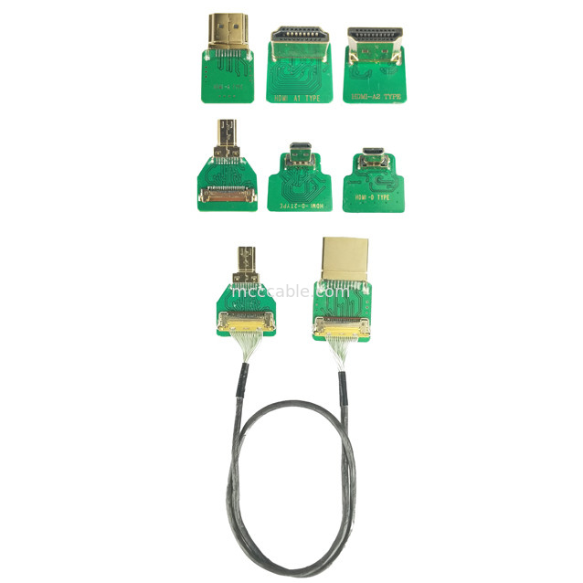 Adaptadores de conector MIPI OEM ODM Adaptador de cable HDMI Micro cabeza recta HDMI-D-180° a 20454-220-02 20455 20453