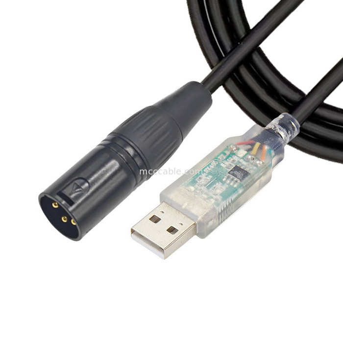 USB a DMX512 etapa de tres núcleos XLR cable masculino de señal de iluminación por cable de control del mezclador de haz de luz