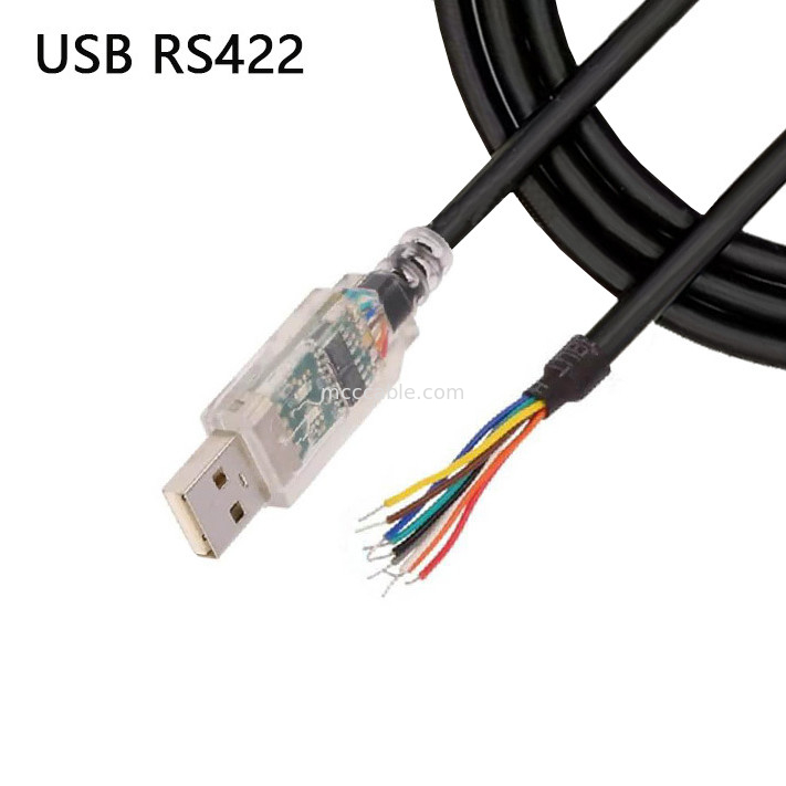 Arneses de alambre personalizados industriales RS-422 cable de protocolo en serie USB-RS422-WE-1800-BT para alambre medio despojado
