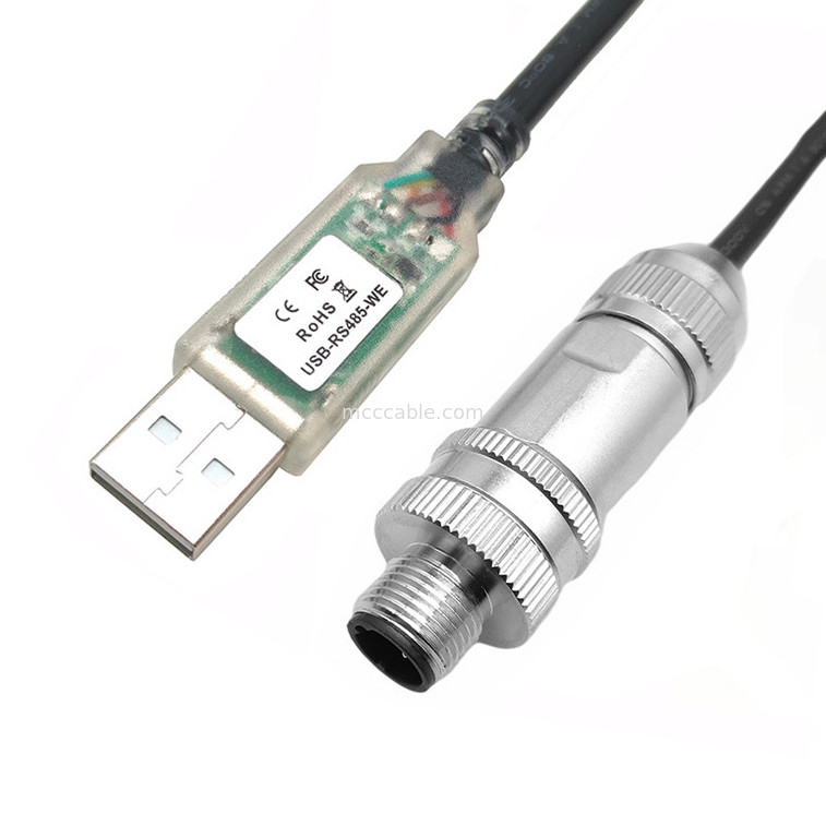 Conector dedicado para robots industriales, cable serial USB a RS485 a M12 conector de metal de cabeza impermeable masculino y femenino