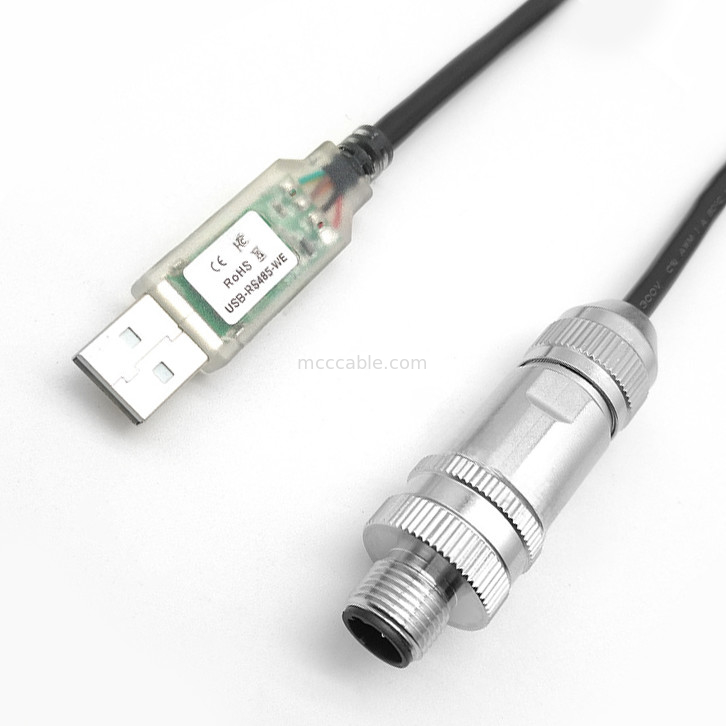 Conector dedicado para robots industriales, cable serial USB a RS485 a M12 conector de metal de cabeza impermeable masculino y femenino