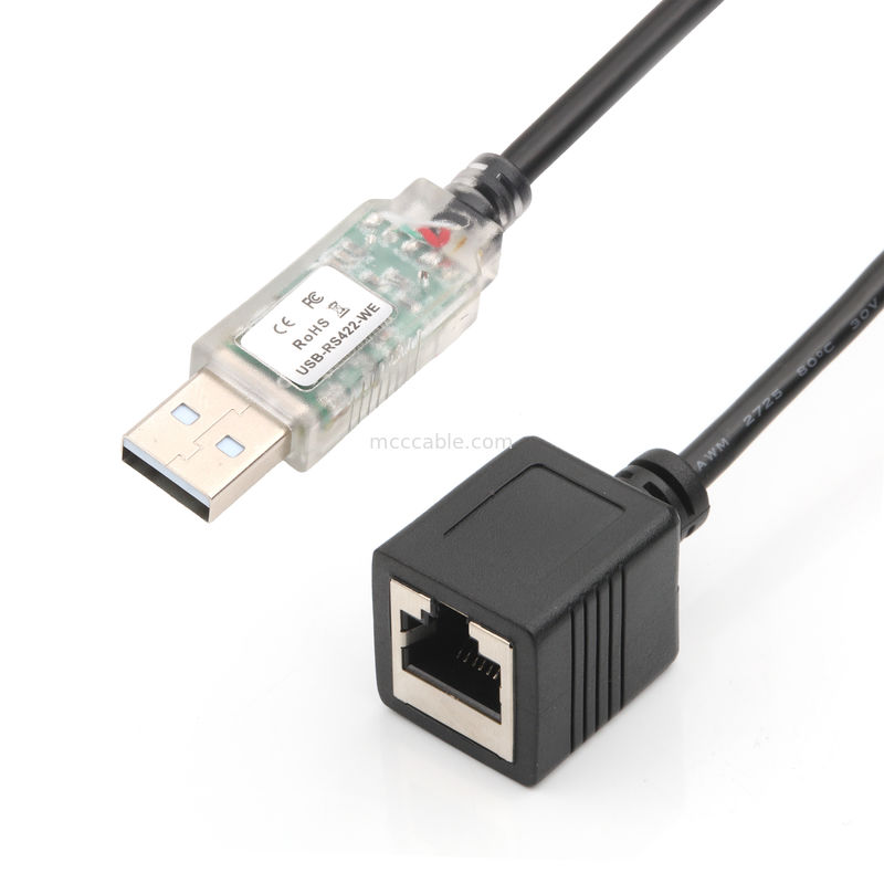 Adaptadores de cable personalizados industriales USB-A RJ422 a RS232 Puerto de red Cable de depuración de ingeniería de red