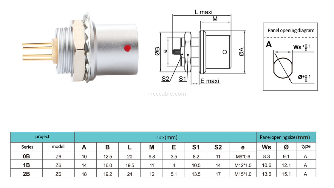 Conector de bloqueo automático de empuje-tirón Control industrial circular Serie B Z6 Conector de 6 pines Sensor de señal de mujer a 6 pines