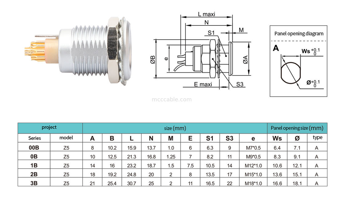 Serie B Z5 14pin Con pin de puesta a tierra fijación interna Push-pull conector de bloqueo automático