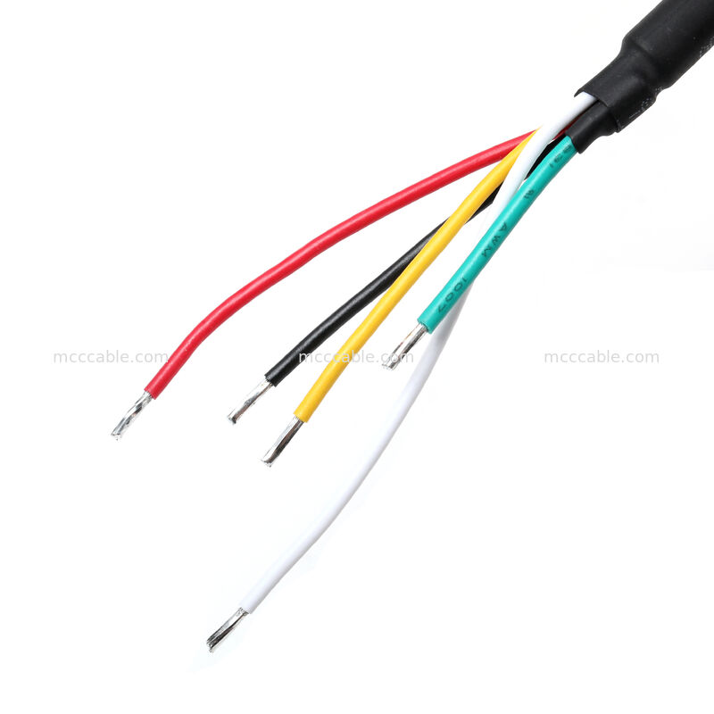 Ensamblaje de cable de alimentación blindado personalizado con terminales de corte de 4 núcleos 18AWG