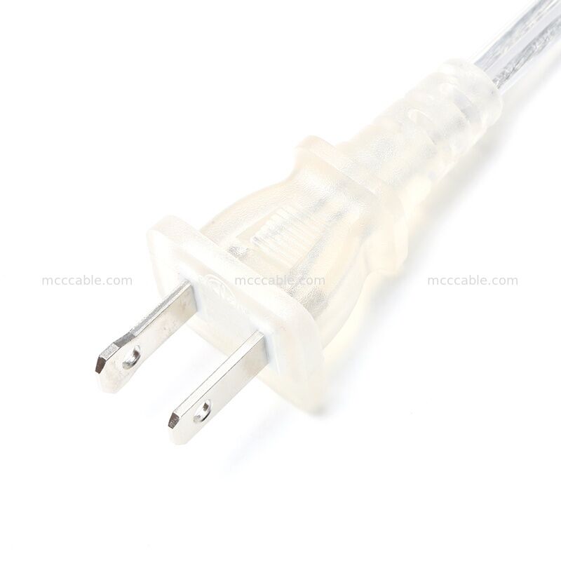 Conjunto de cable de alimentación de dos clavijas polarizado transparente personalizado con cable SPT-2 de 18 AWG