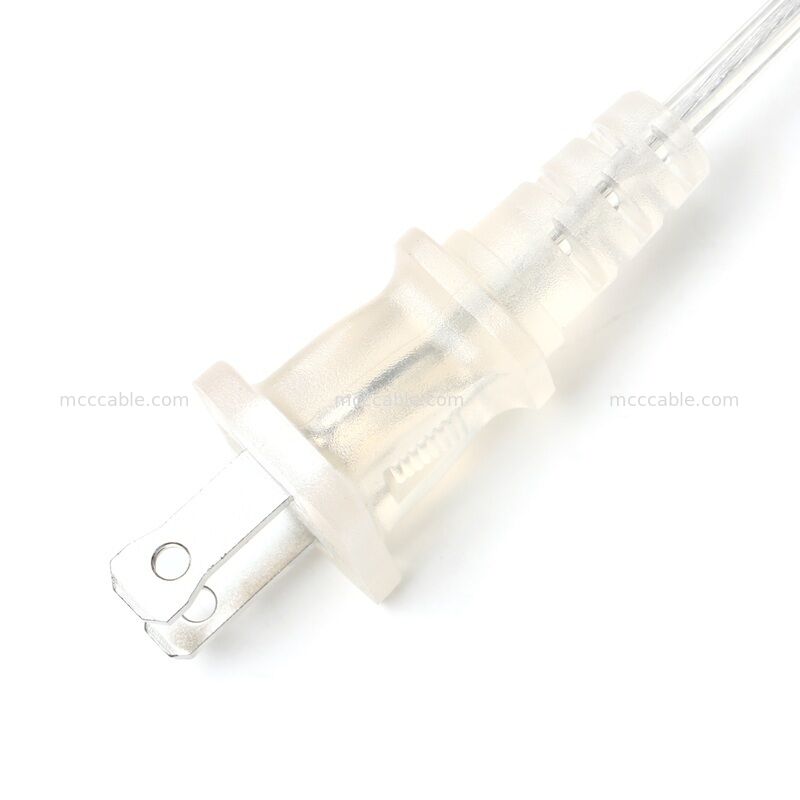 Conjunto de cable de alimentación de dos clavijas polarizado transparente personalizado con cable SPT-2 de 18 AWG