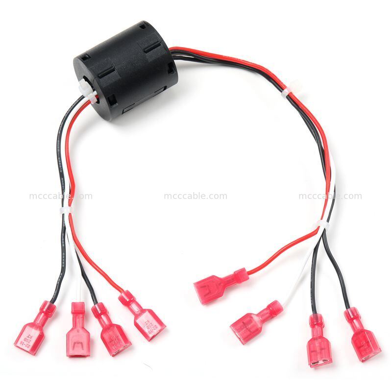 Arnés de cableado de condensador filtrado EMI personalizado con núcleo de ferrita y terminales de 6,3 mm